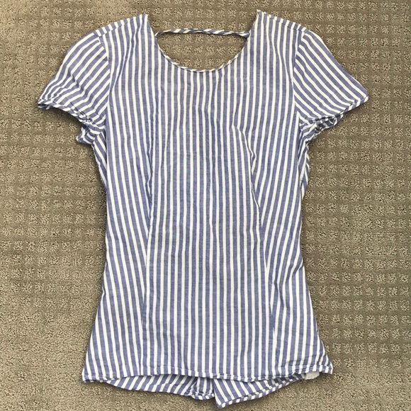 Zara Tops - Zara Basic Blue & White Stripe Cap Sleeve Blouse